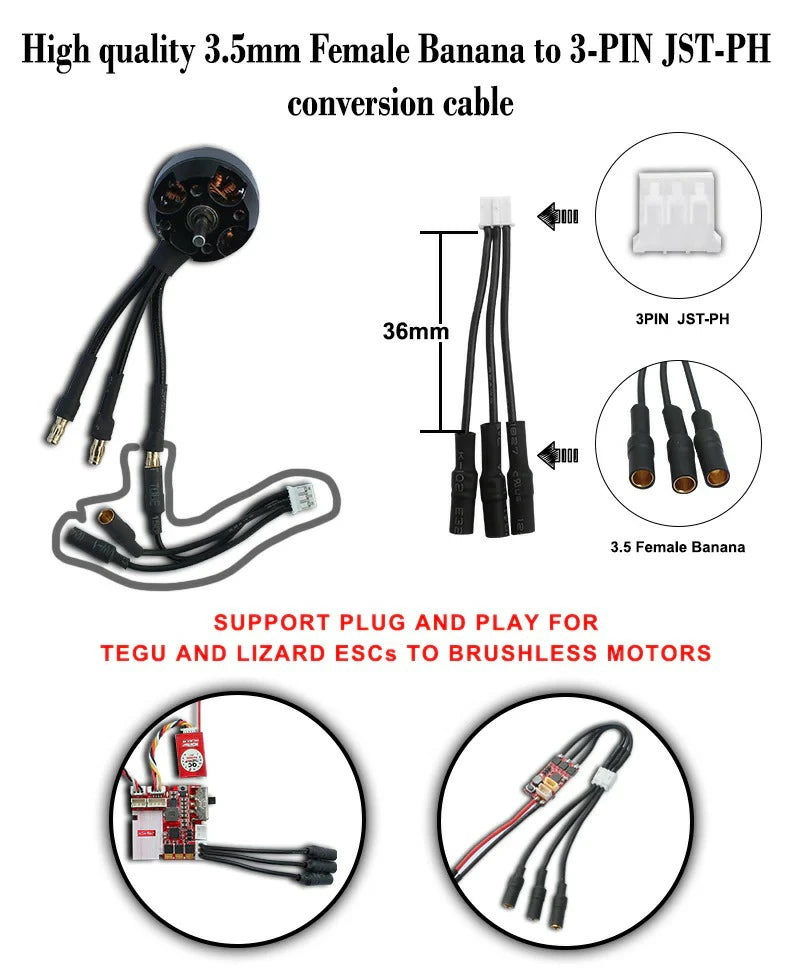 Furitek フリテック 高品質 3.5mm バナナ(メス)- 3PIN JST-PH 変換ケーブル FUR-2042